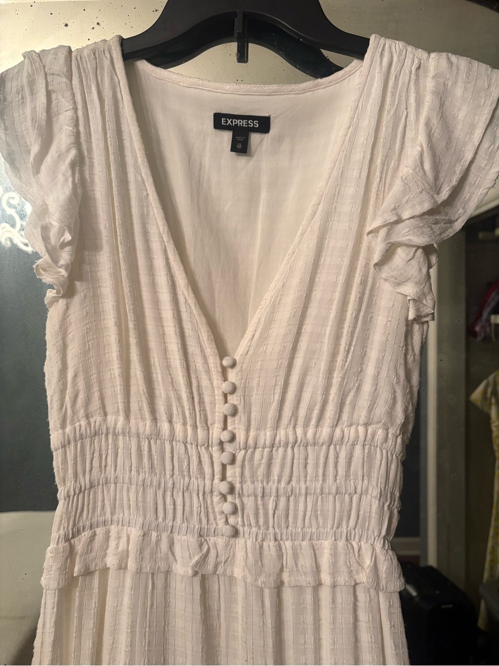 Express White Textured Button-Front Maxi Dress